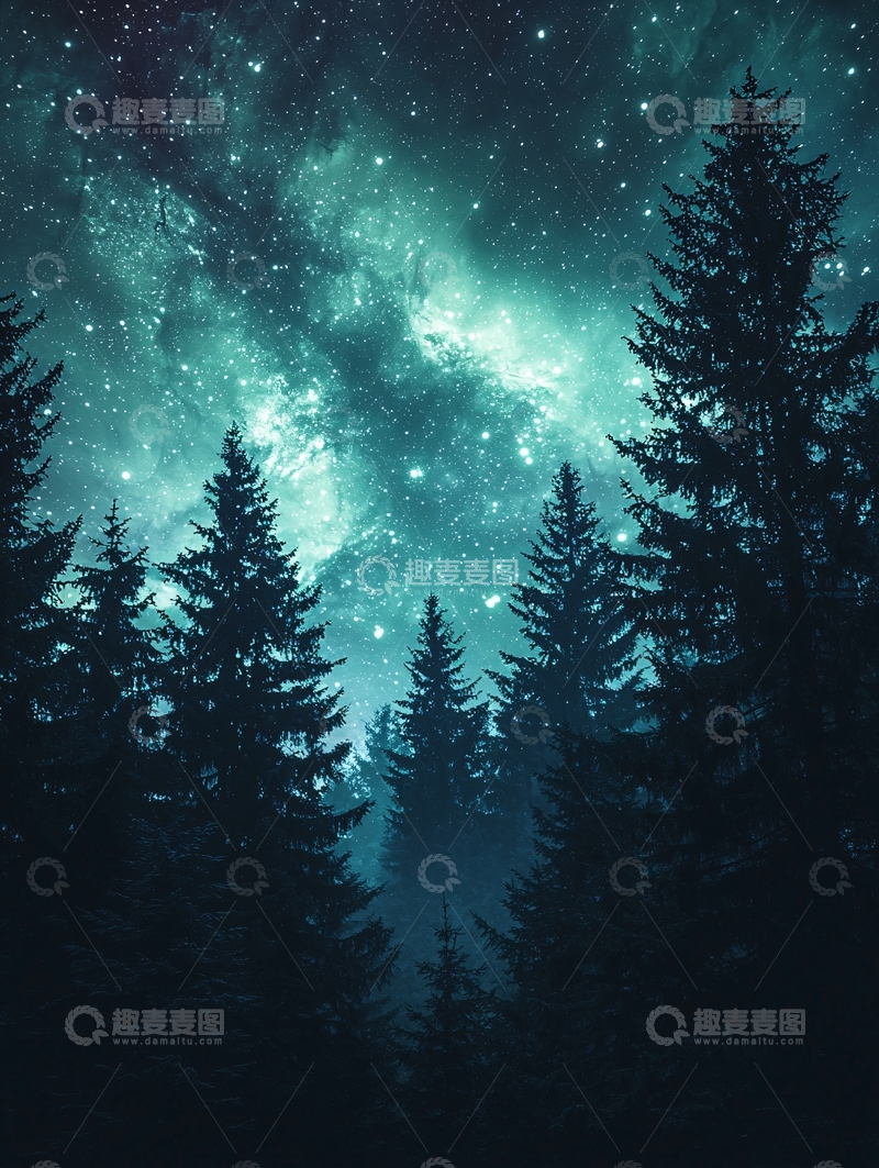 高清大图下载【趣麦麦图】星空下的森林