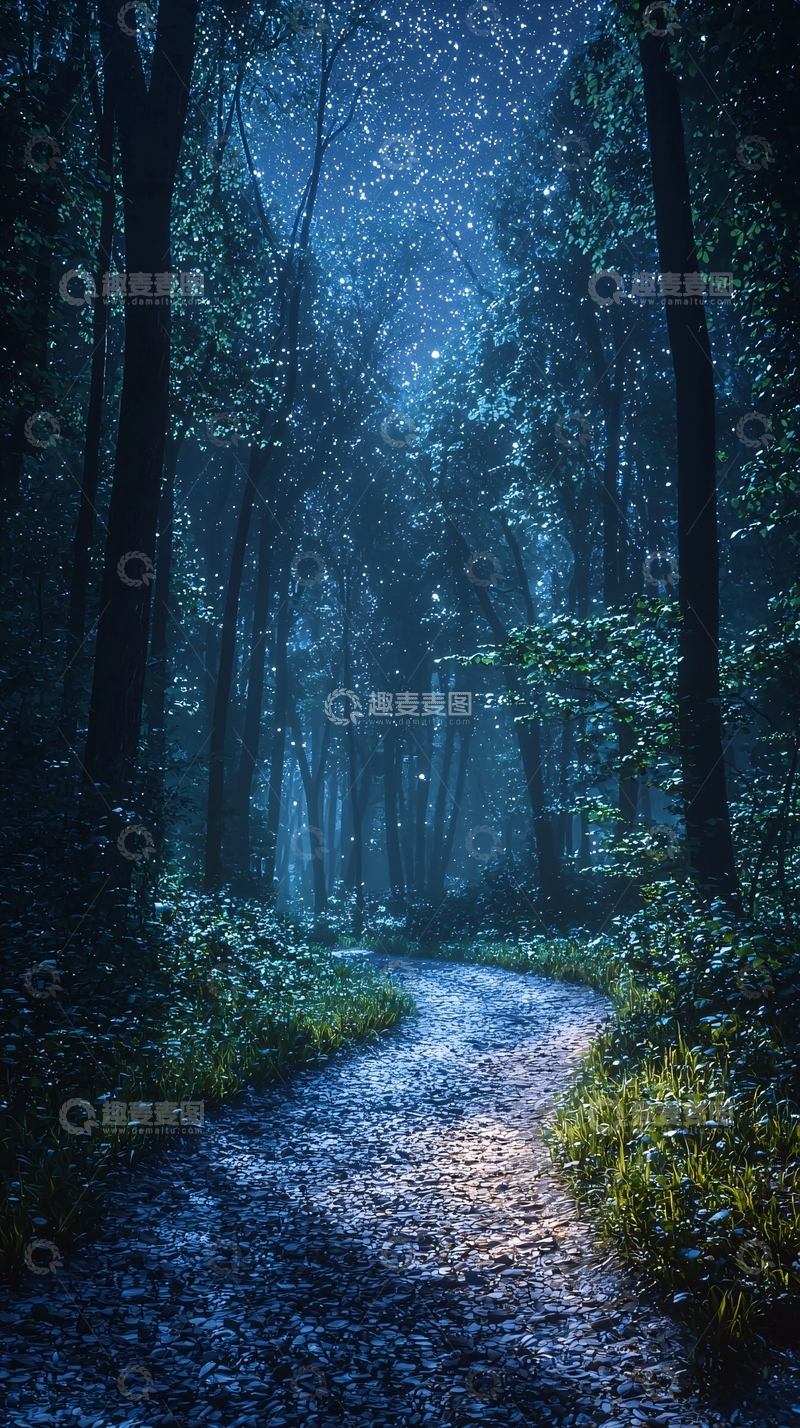 高清大图下载【趣麦麦图】夜晚森林小路
