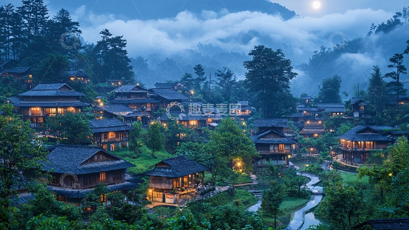 高清大图下载【趣麦麦图】山村夜景