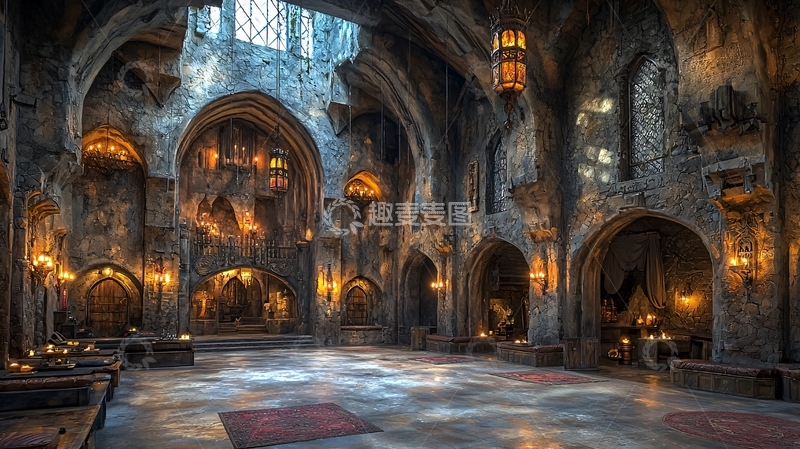 高清大图下载【趣麦麦图】哥特式建筑内部宏伟场景