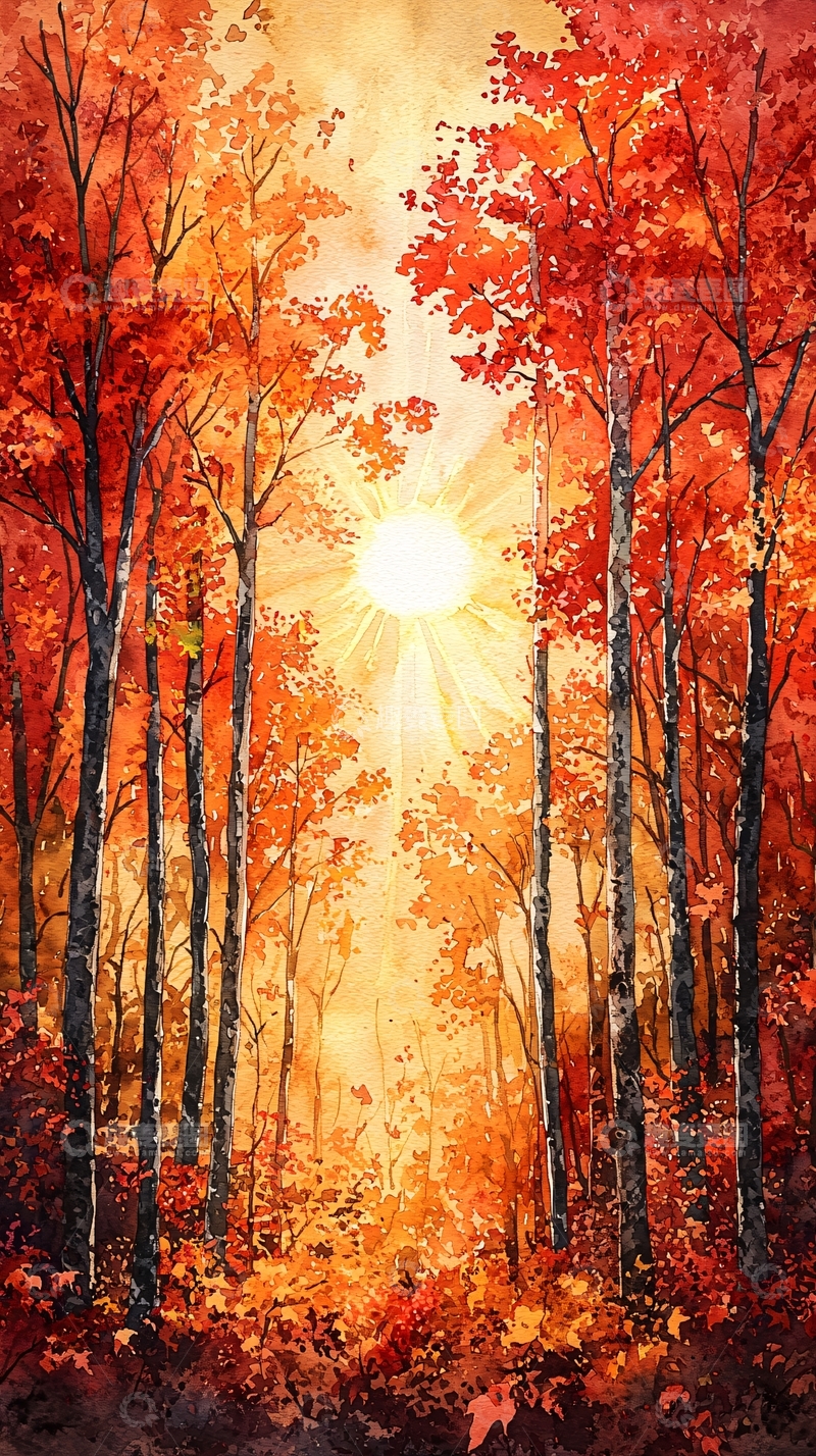 高清大图下载【趣麦麦图】秋日森林阳光灿烂