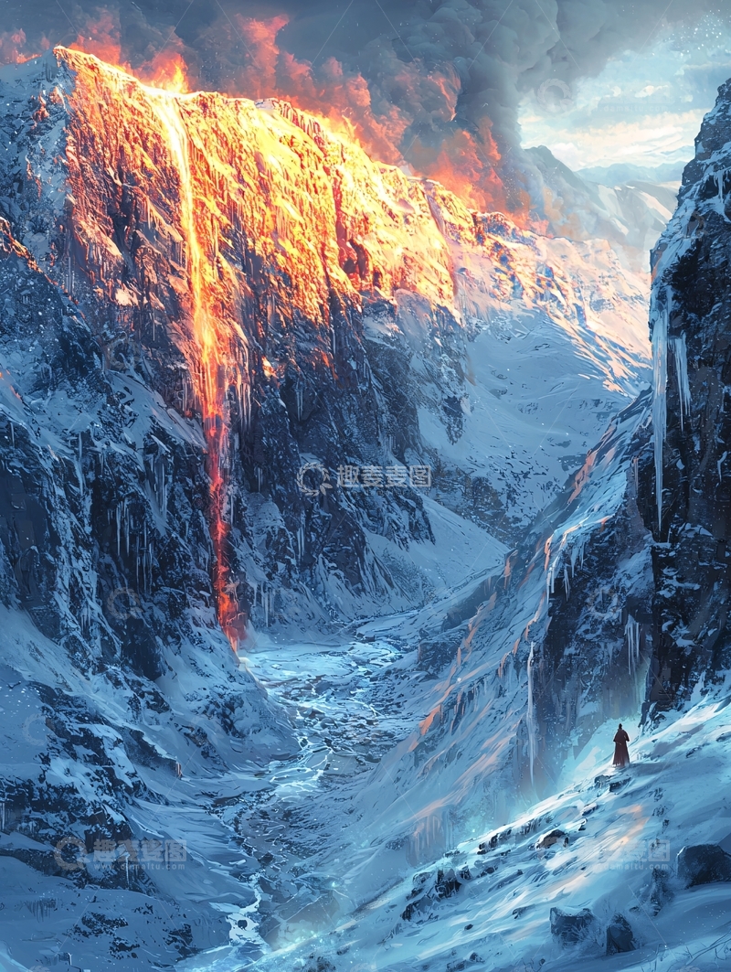 高清大图下载【趣麦麦图】冰雪覆盖的火山山脉景观