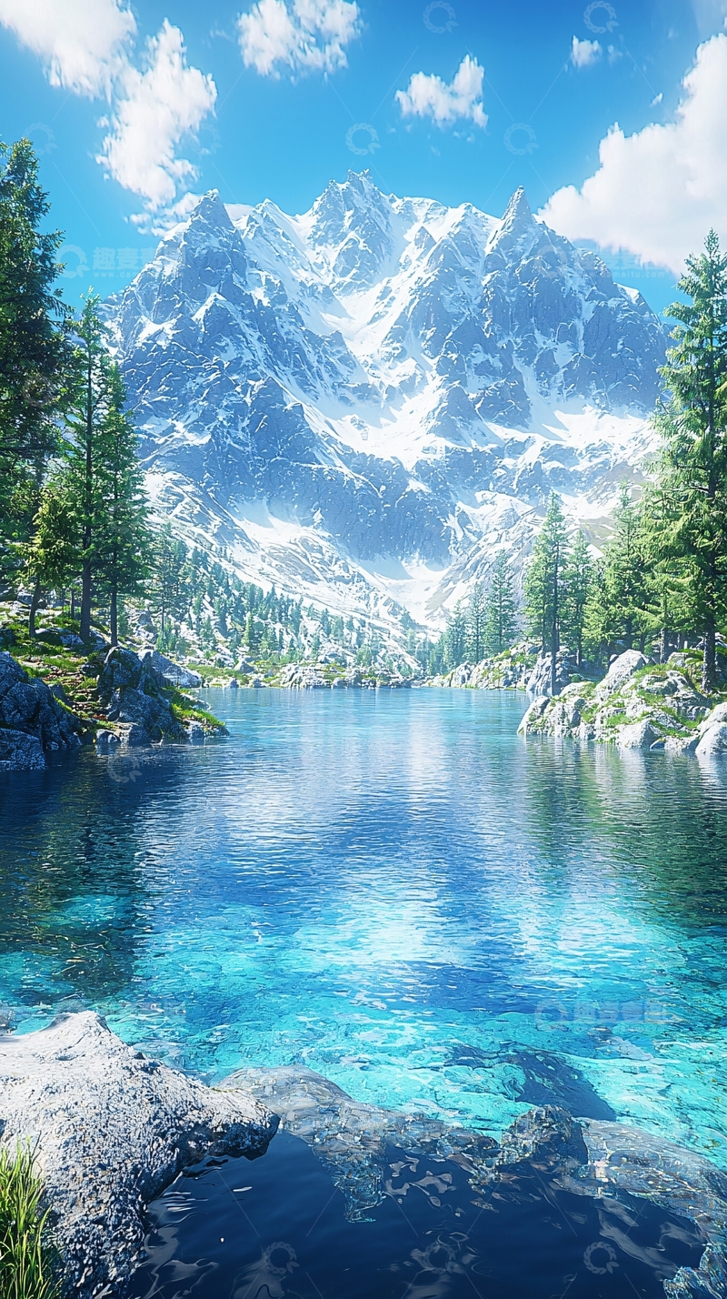 高清大图下载【趣麦麦图】宁静的湖面倒映雪山