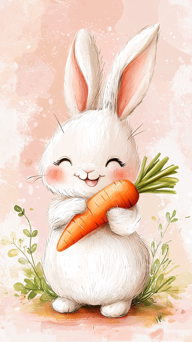 高清大图下载【趣麦麦图】可爱兔子抱着胡萝卜