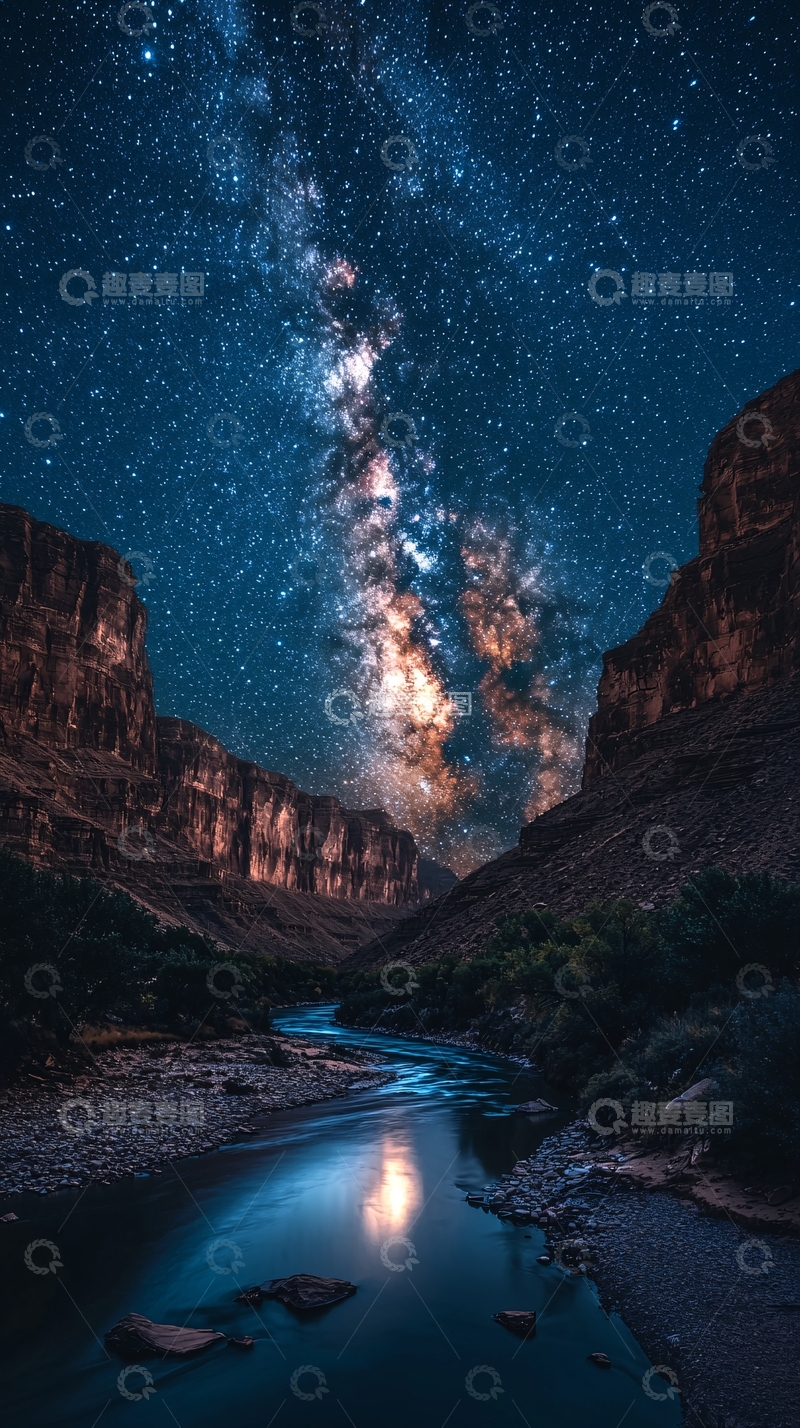 高清大图下载【趣麦麦图】星空下的峡谷河流