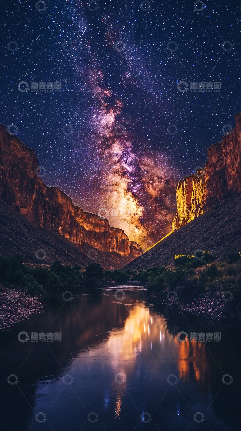 高清大图下载【趣麦麦图】峡谷星空银河倒影夜景