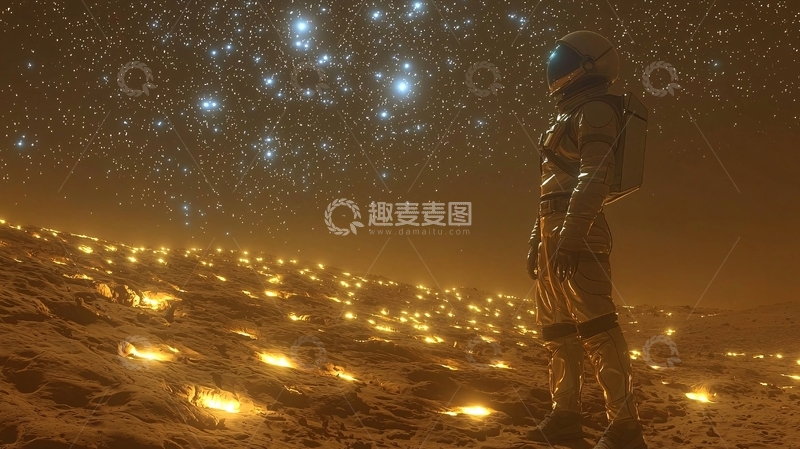 高清大图下载【趣麦麦图】宇航员凝视星空下的星球