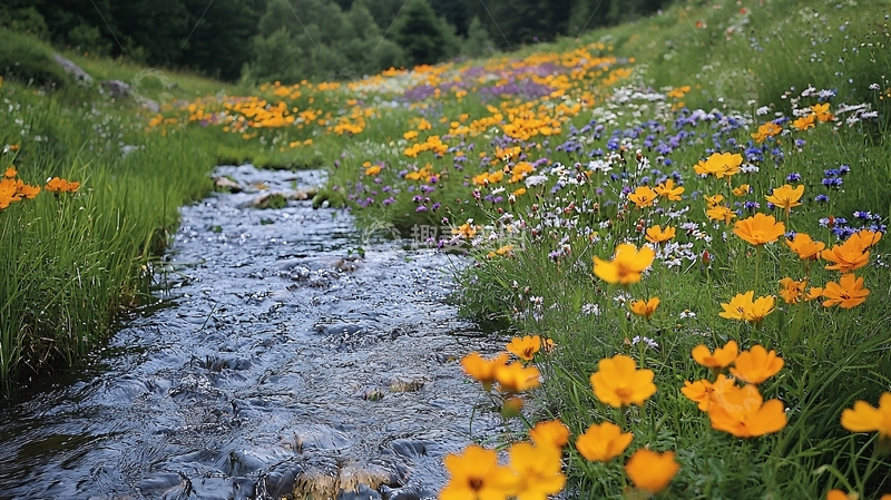 高清大图下载【趣麦麦图】溪流旁盛开的野花