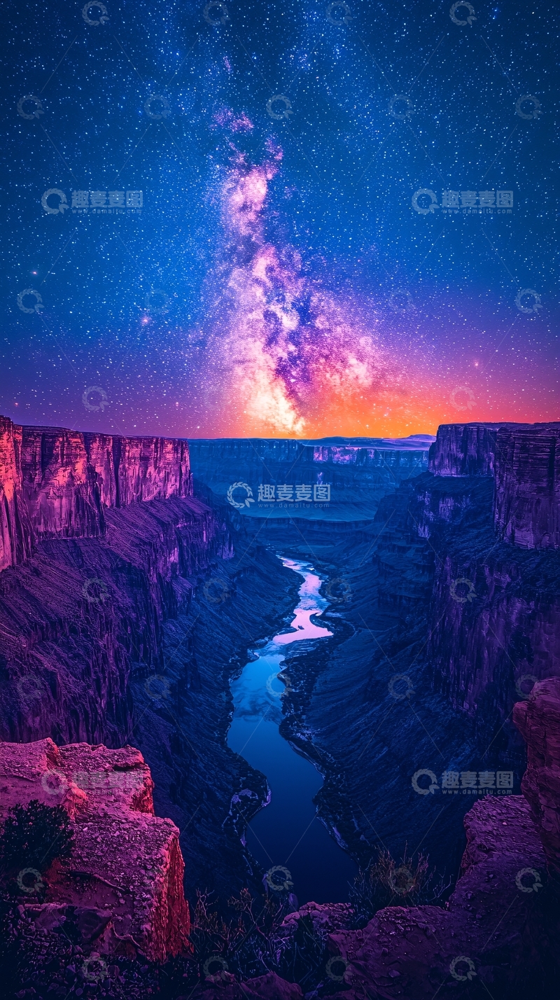 高清大图下载【趣麦麦图】星空峡谷河流
