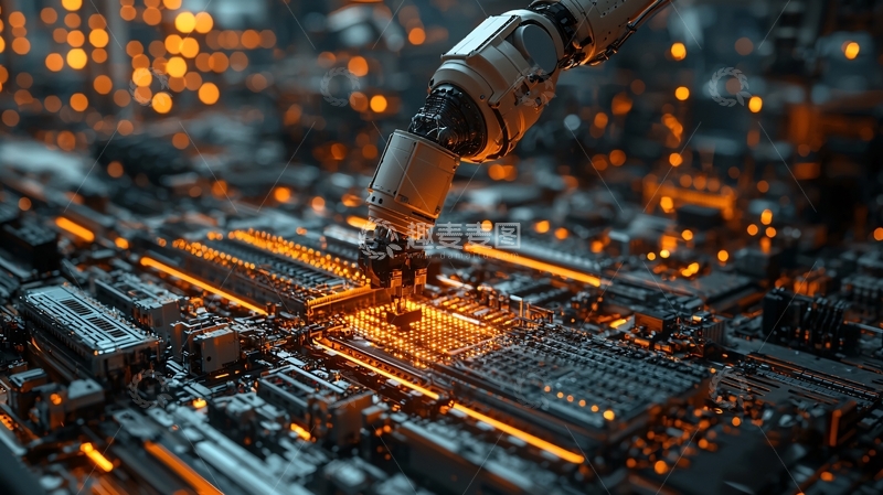 高清大图下载【趣麦麦图】机器人机械臂组装电路板