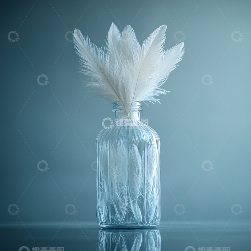 高清大图下载【趣麦麦图】玻璃瓶中的白色羽毛