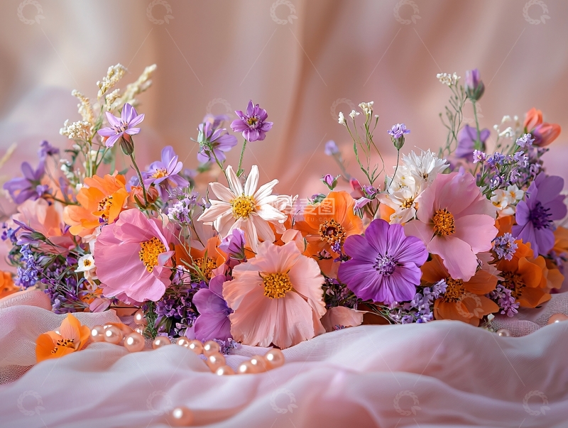 高清大图下载【趣麦麦图】粉色背景下的彩色花朵