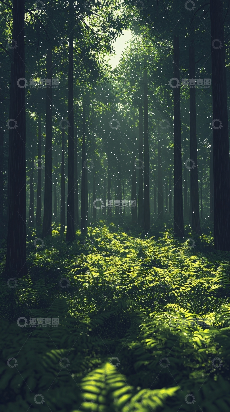 高清大图下载【趣麦麦图】阳光穿过茂密森林
