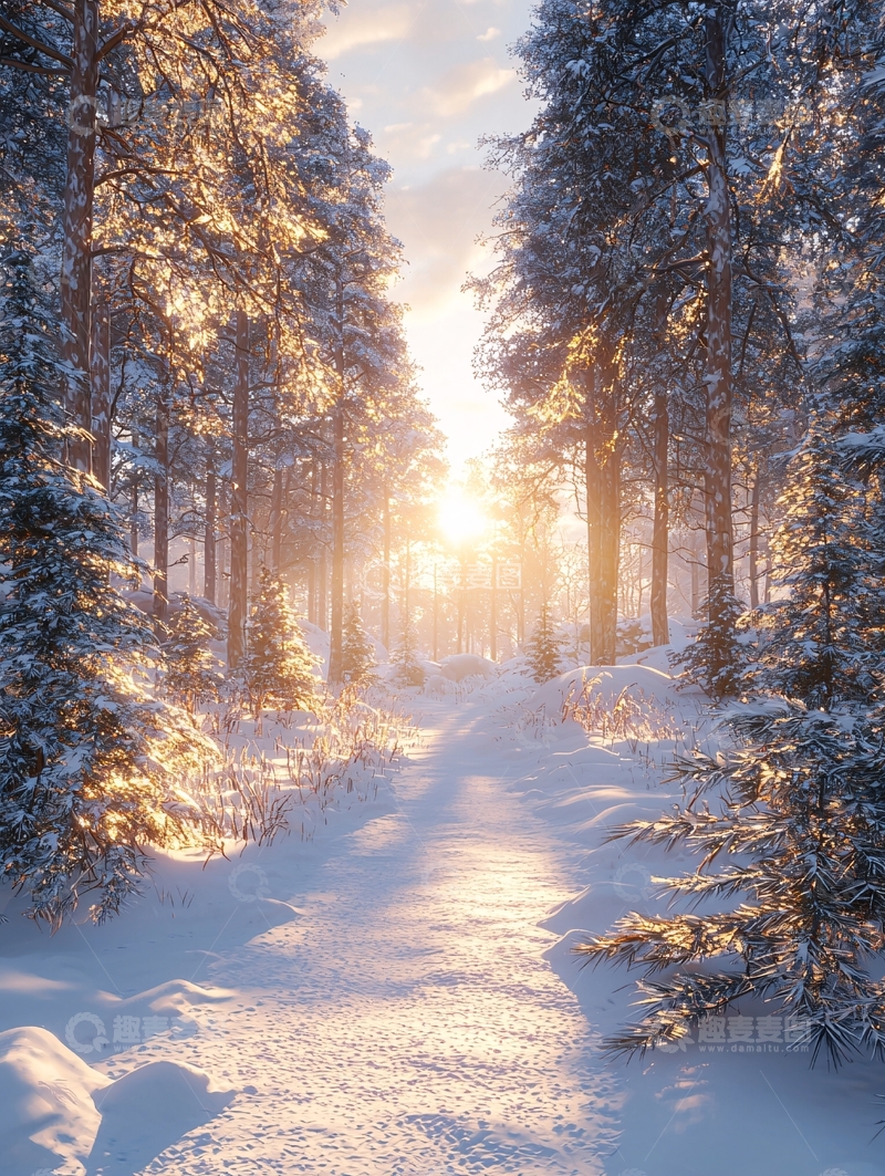 高清大图下载【趣麦麦图】冬日森林雪景