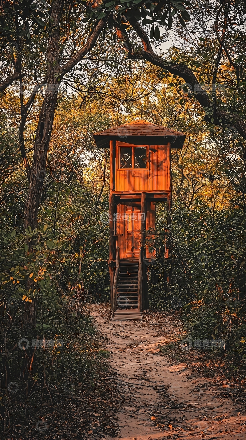 高清大图下载【趣麦麦图】森林中的木质瞭望塔