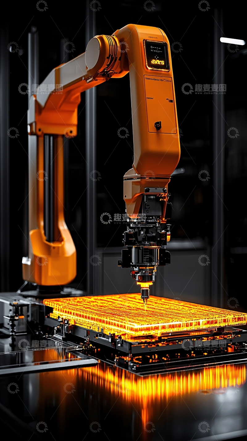 高清大图下载【趣麦麦图】橙色工业机器人操作