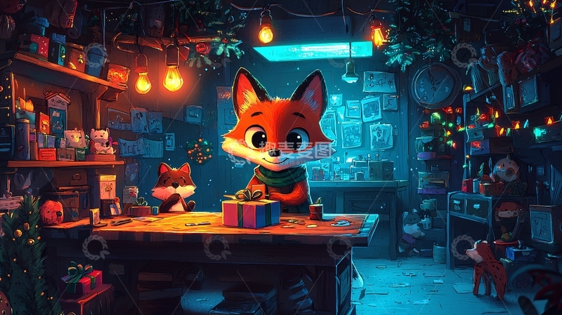 高清大图下载【趣麦麦图】圣诞狐狸商店