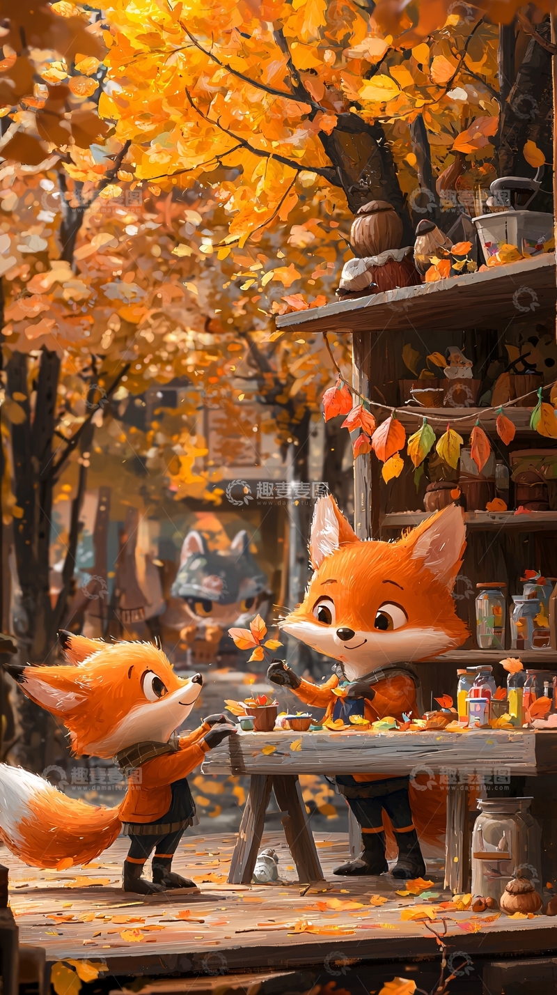 高清大图下载【趣麦麦图】卡通狐狸秋日小屋