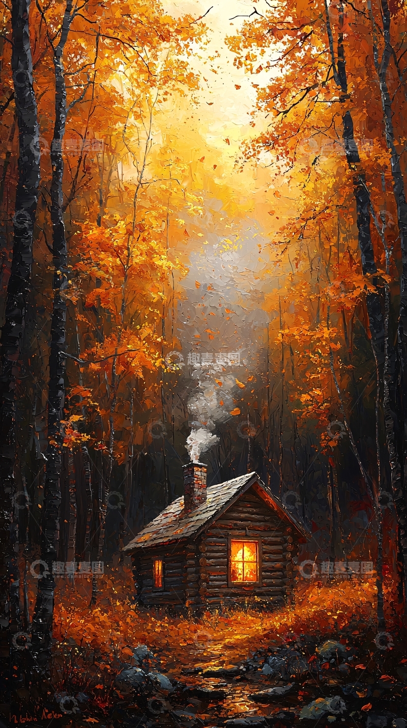 高清大图下载【趣麦麦图】秋日森林小屋