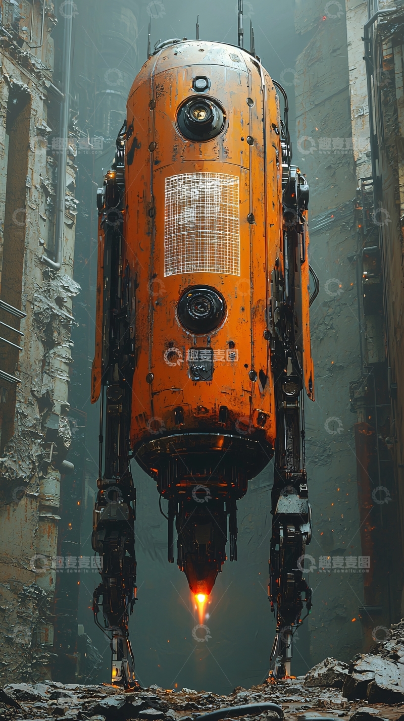 高清大图下载【趣麦麦图】废土风格橙色机器人
