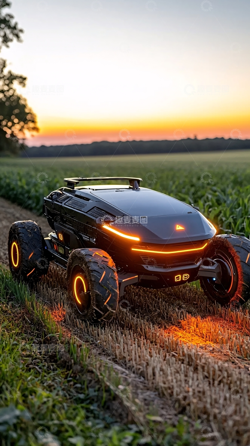 高清大图下载【趣麦麦图】未来感越野车田园日落