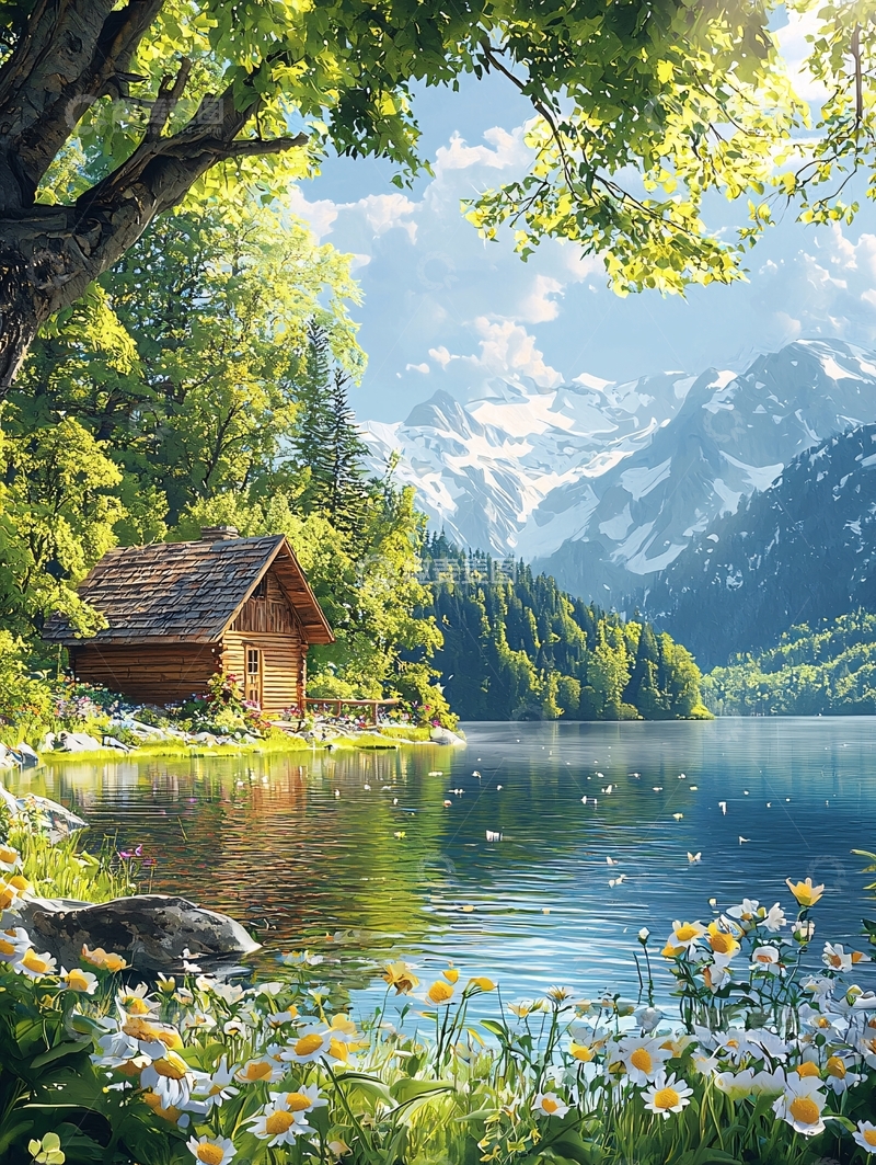 高清大图下载【趣麦麦图】湖边木屋