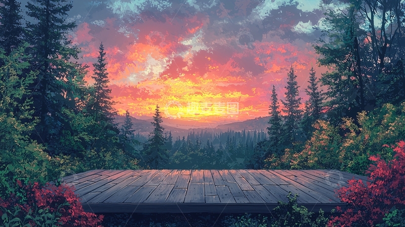 高清大图下载【趣麦麦图】森林日落