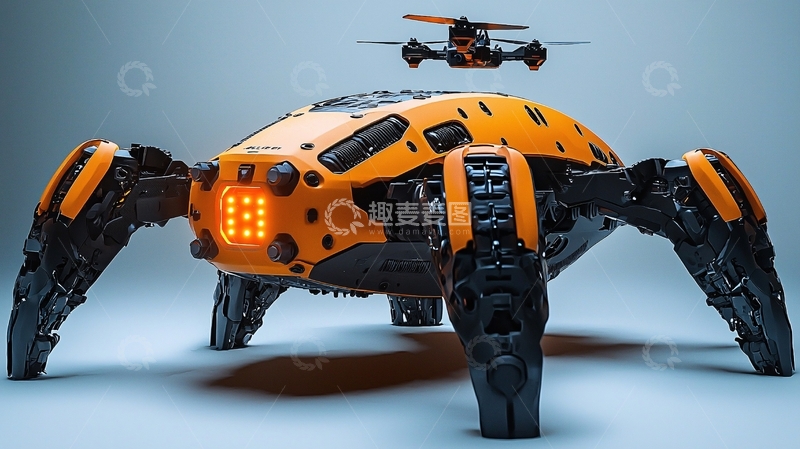 高清大图下载【趣麦麦图】橙色多足机器人