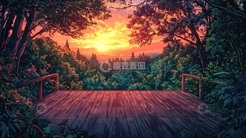 高清大图下载【趣麦麦图】森林日落唯美背景