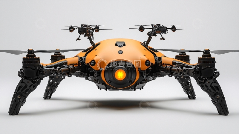 高清大图下载【趣麦麦图】未来感橙色蜘蛛无人机
