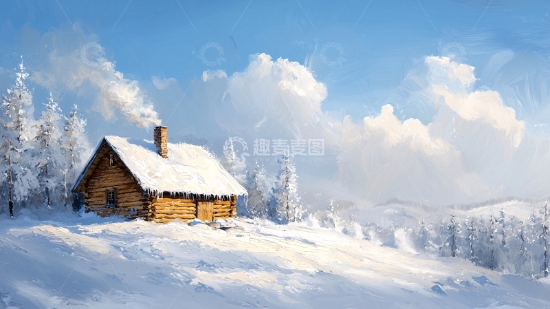 高清大图下载【趣麦麦图】雪山木屋