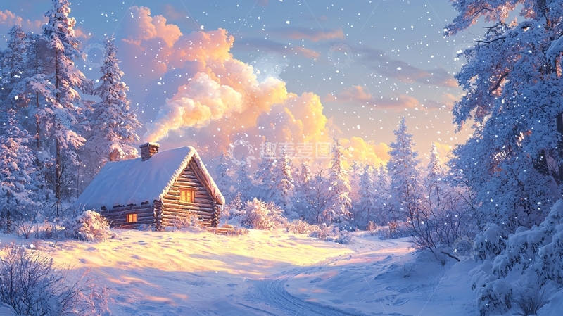 高清大图下载【趣麦麦图】冬日雪景小屋