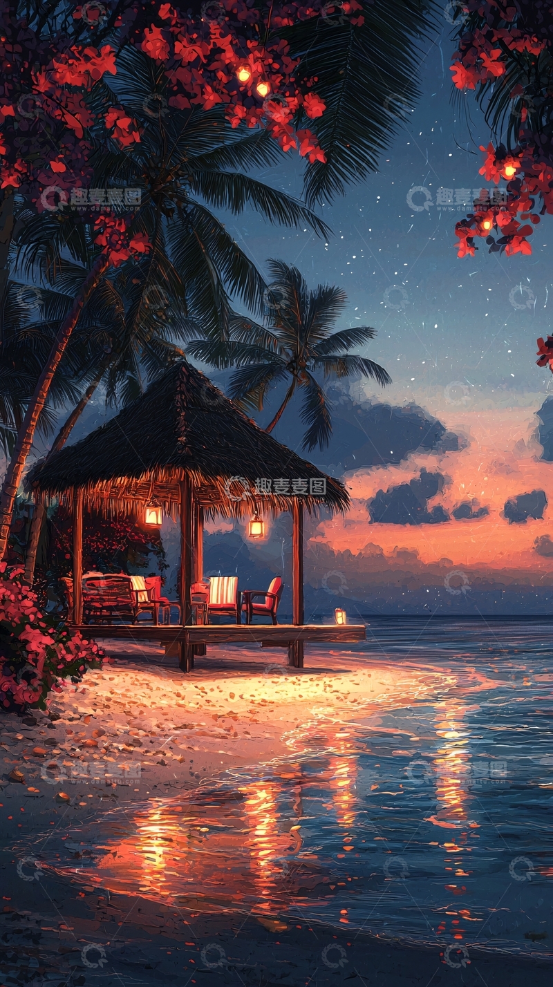高清大图下载【趣麦麦图】海边小屋夜景