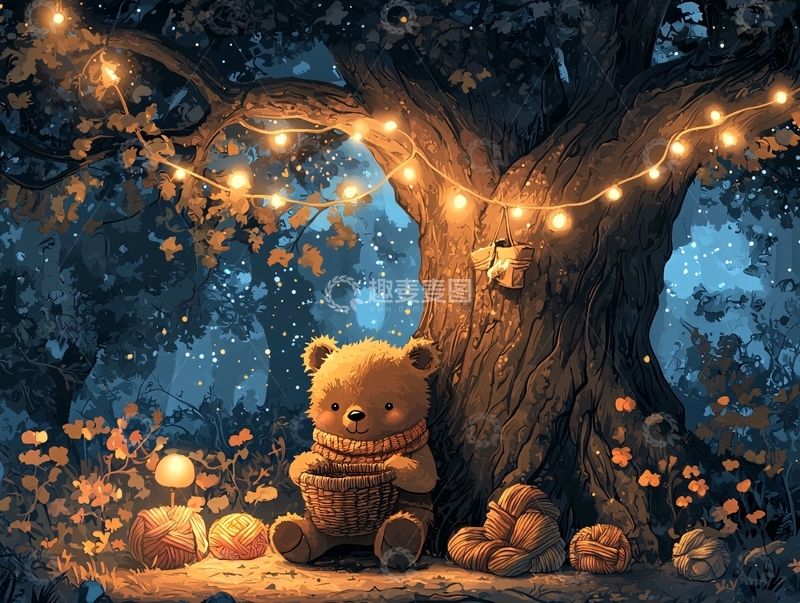 高清大图下载【趣麦麦图】小熊树下童话场景