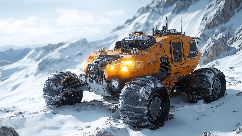 高清大图下载【趣麦麦图】橙色越野车雪山背景
