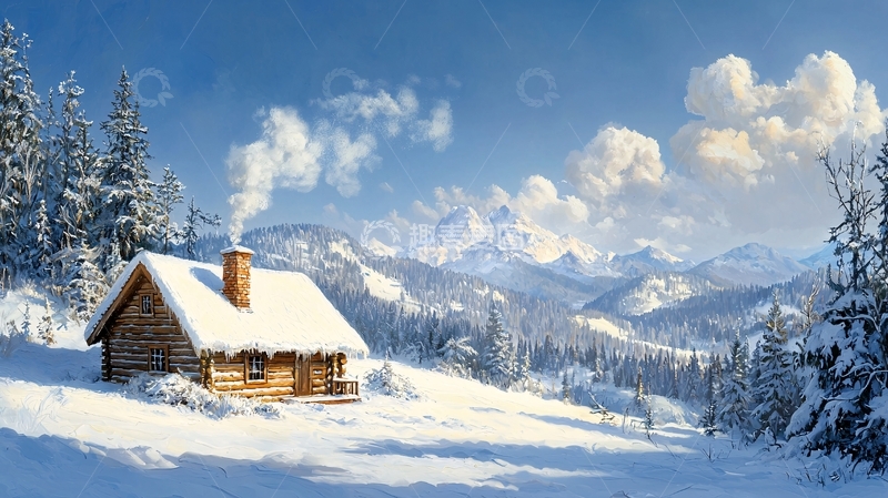 高清大图下载【趣麦麦图】雪山小屋
