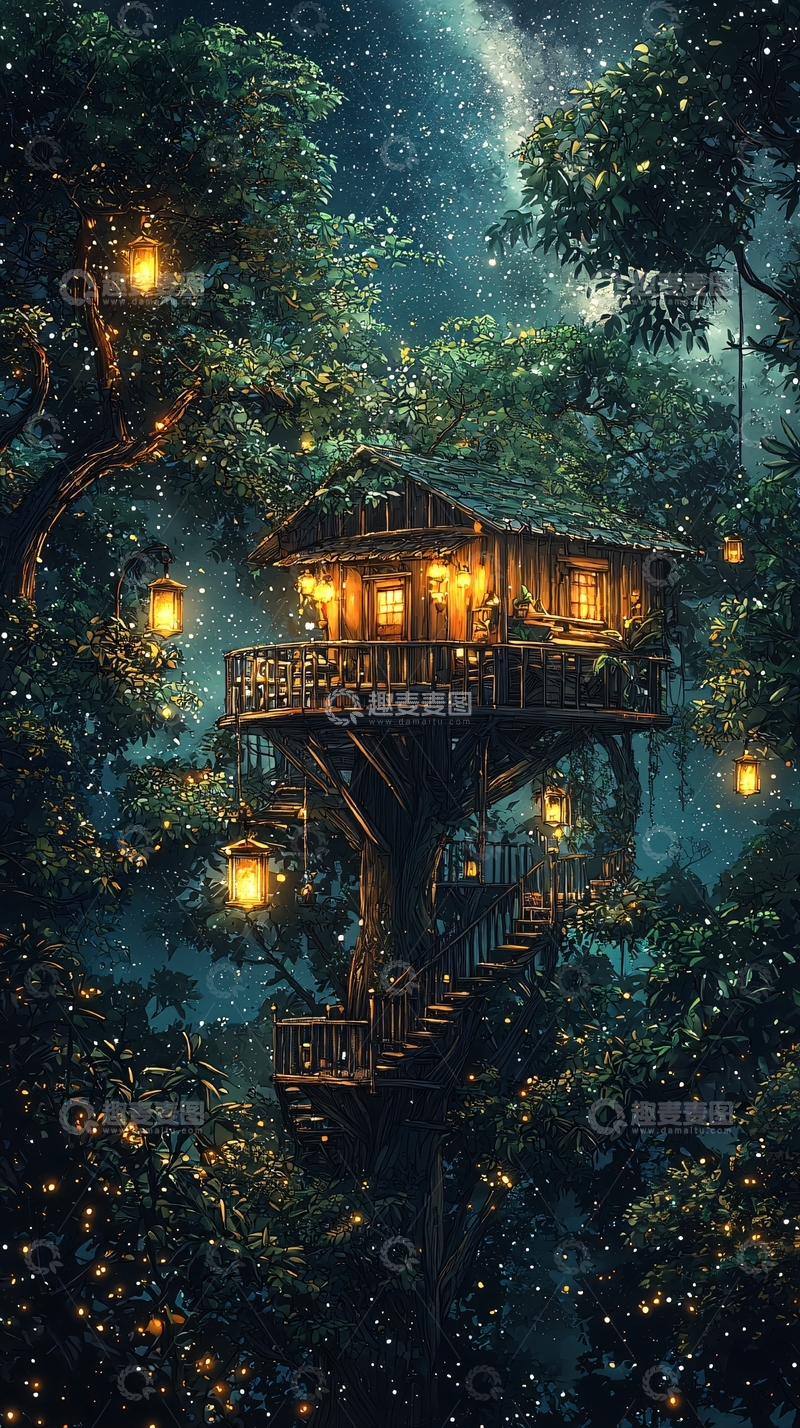 高清大图下载【趣麦麦图】奇幻森林树屋