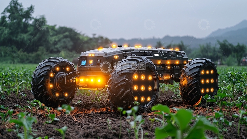 高清大图下载【趣麦麦图】田野里炫酷的越野机器人