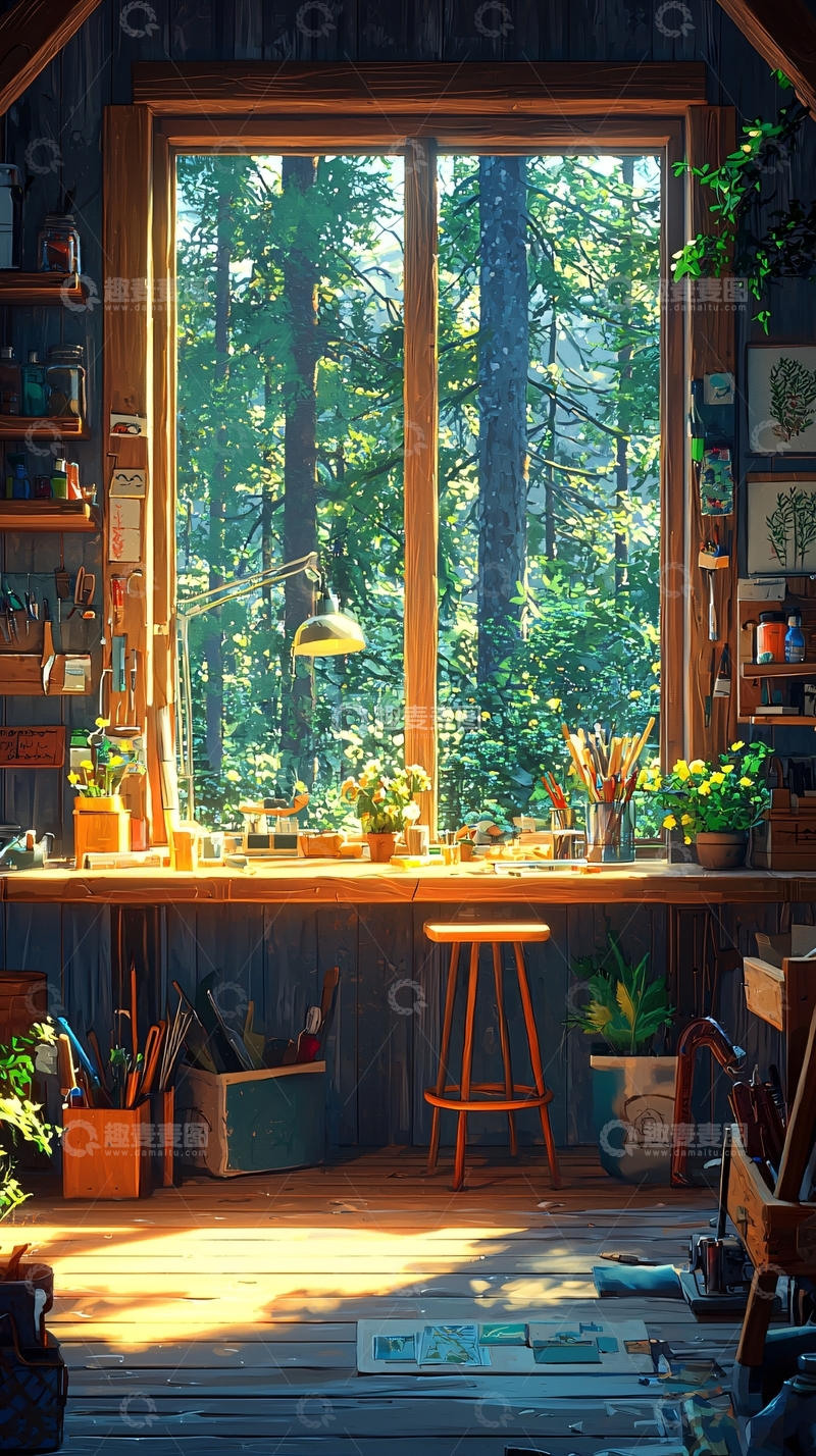 高清大图下载【趣麦麦图】森林小屋工作间
