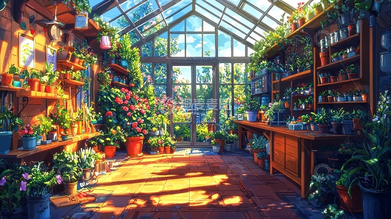 高清大图下载【趣麦麦图】阳光洒满玻璃温室