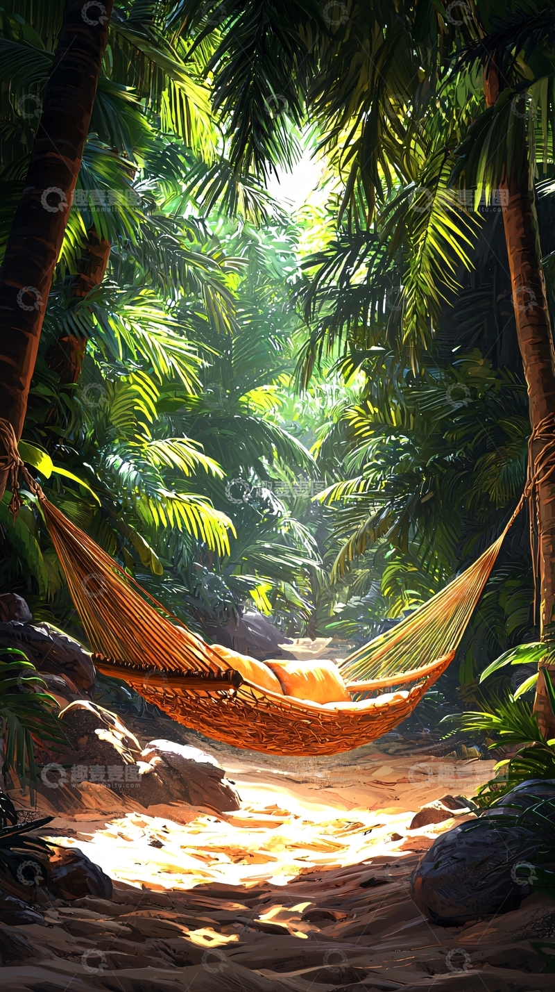 高清大图下载【趣麦麦图】热带雨林吊床