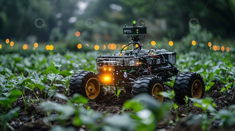 高清大图下载【趣麦麦图】田地里的小型农业机器人