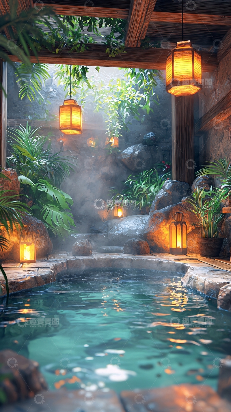 高清大图下载【趣麦麦图】热带雨林中的梦幻水疗中心