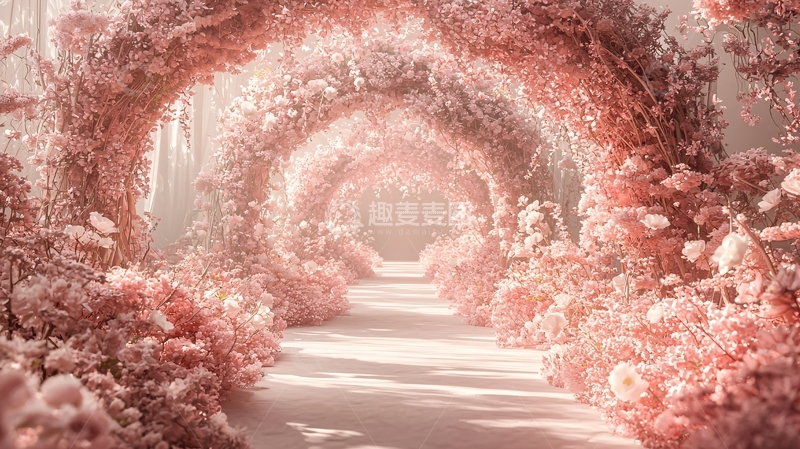 高清大图下载【趣麦麦图】粉色雪景花门通道