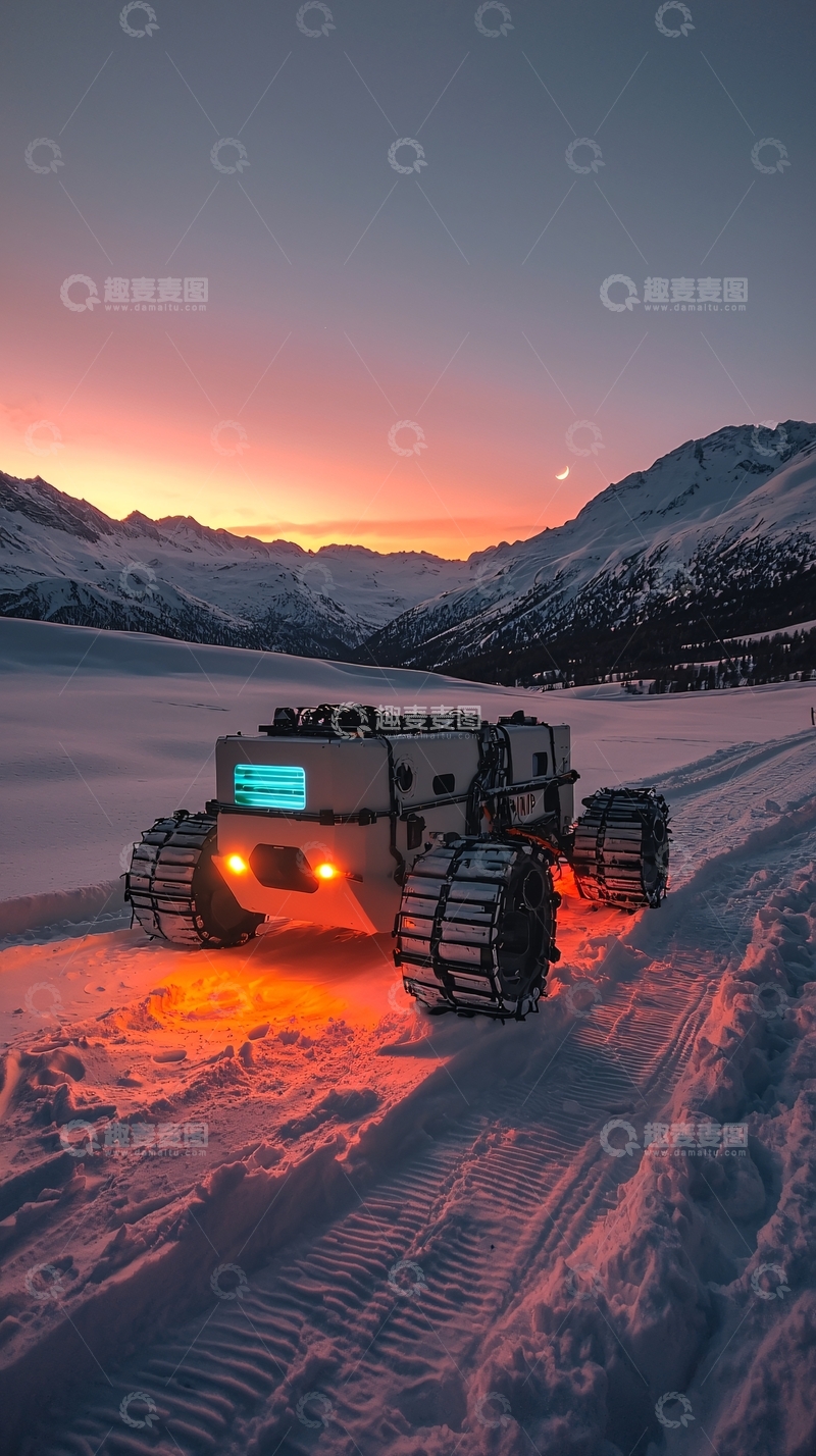 高清大图下载【趣麦麦图】-雪地越野车日落