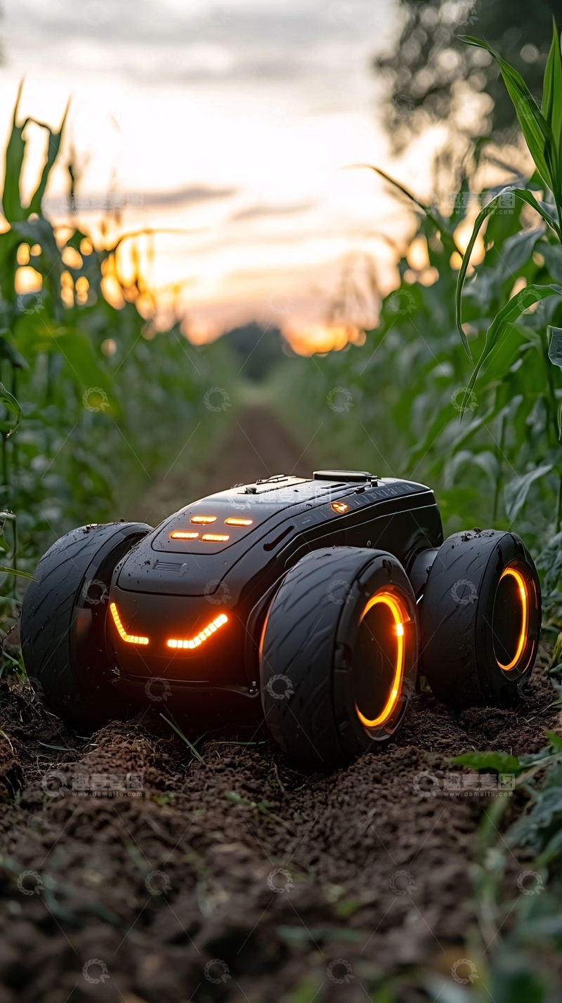 高清大图下载【趣麦麦图】田野里黑色越野机器人