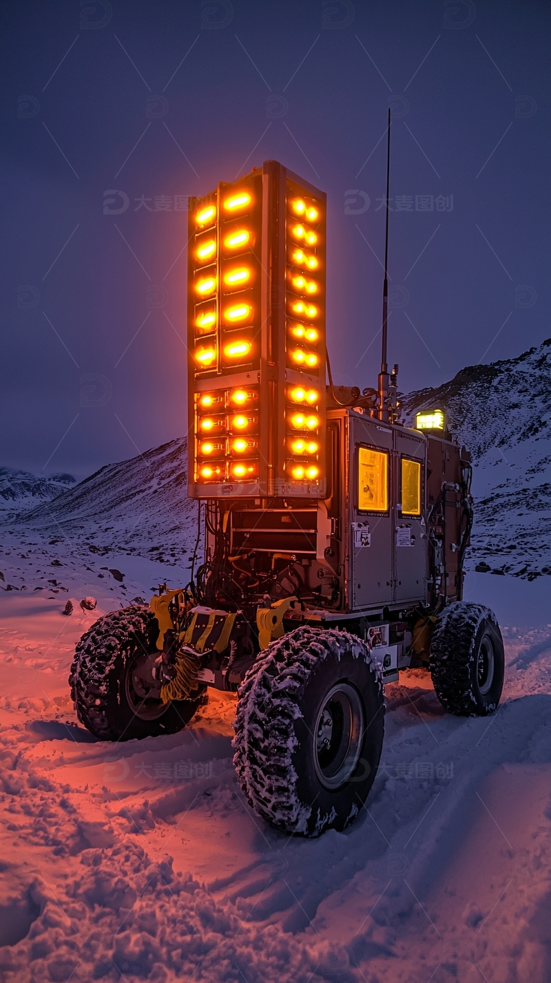 高清大图下载【趣麦麦图】极地探险车夜间照明