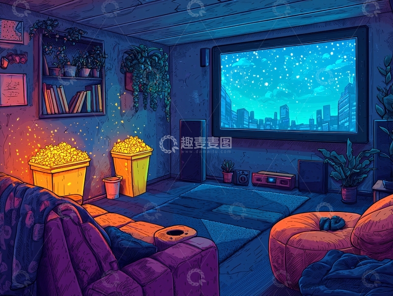 高清大图下载【趣麦麦图】温馨家庭影院场景