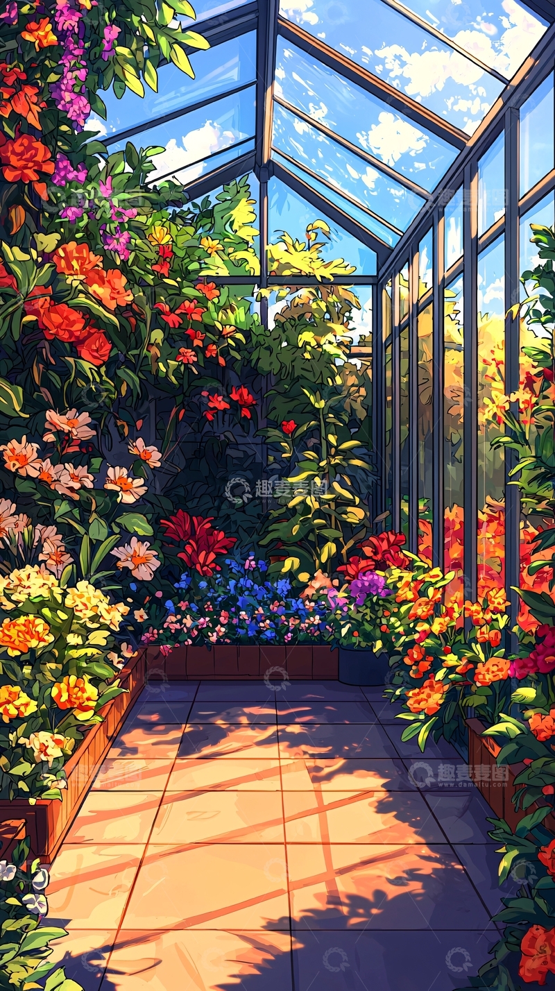 高清大图下载【趣麦麦图】阳光明媚的花房一角