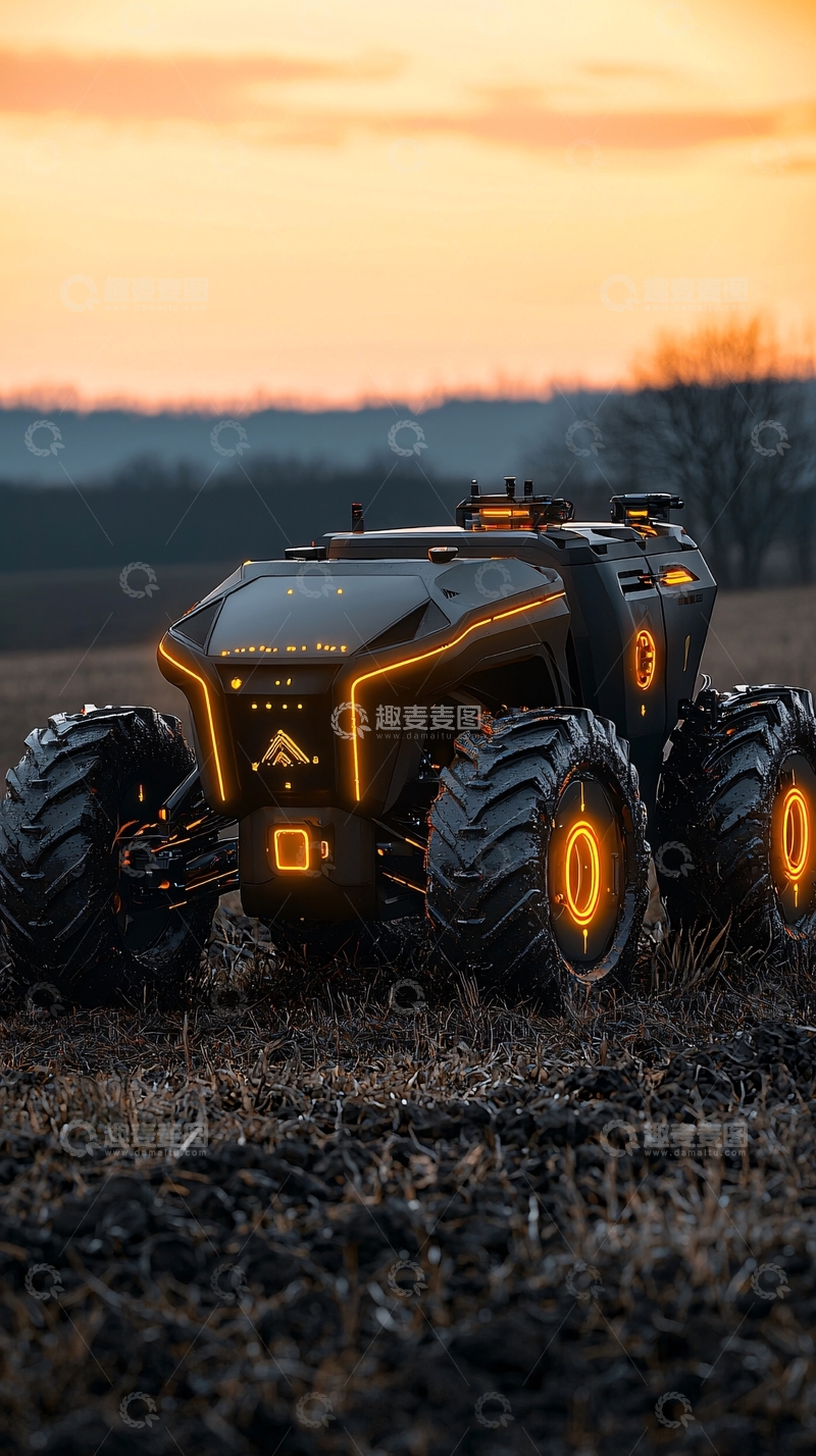 高清大图下载【趣麦麦图】未来感六轮越野车日落